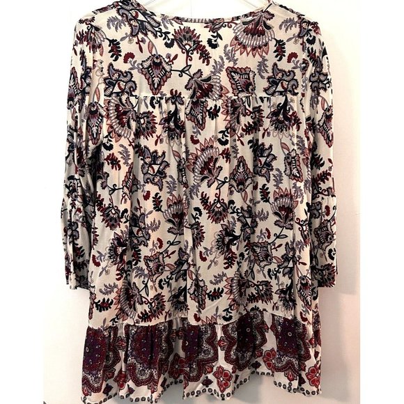 Southern Stitch Size Medium Peasant Print Tunic Blouse Burgundy Floral Boho - Picture 2 of 9